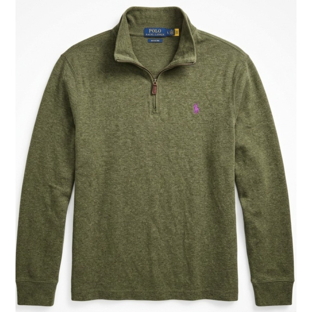 Polo Ralph Lauren Estate Rib 1/4 Zip Pullover Sweater Mens L Olive Green Cotton